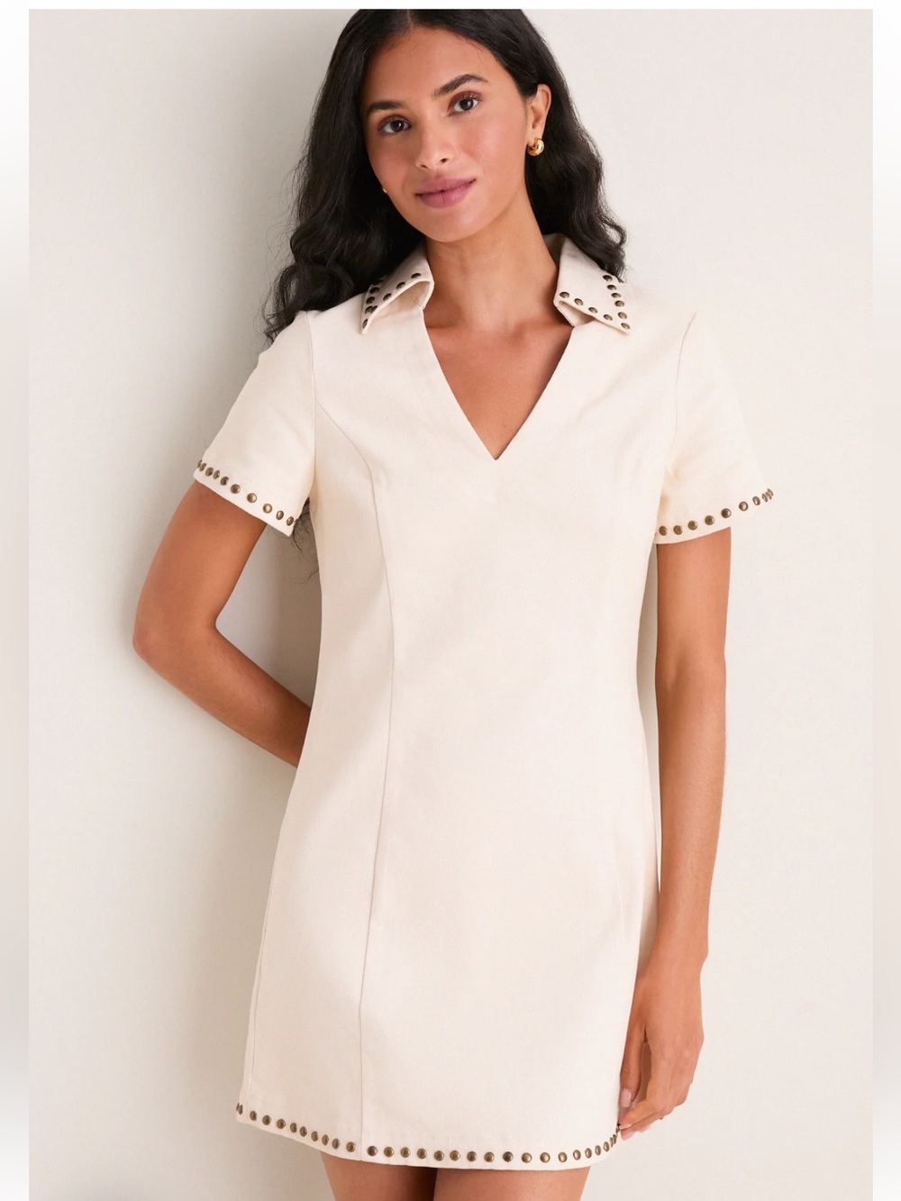 ENGLISH FACTORY Beige Denim Studded Katherine Mini Dress NWT